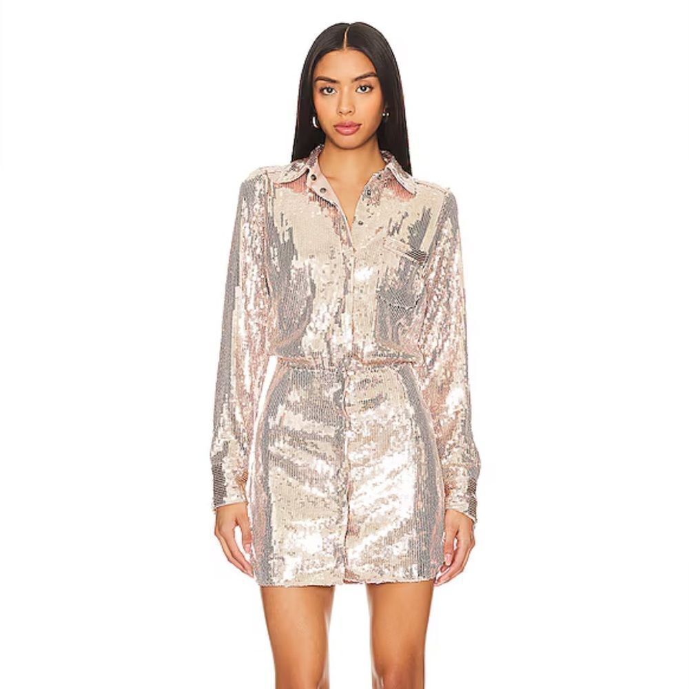 Free People Sophie Sequin mini dress champagne gold snap party Revolve S